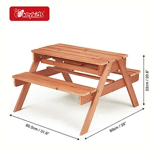 Kids Outdoor Garden and Backyard Wooden Picnic Table with Attached Benches W01D307