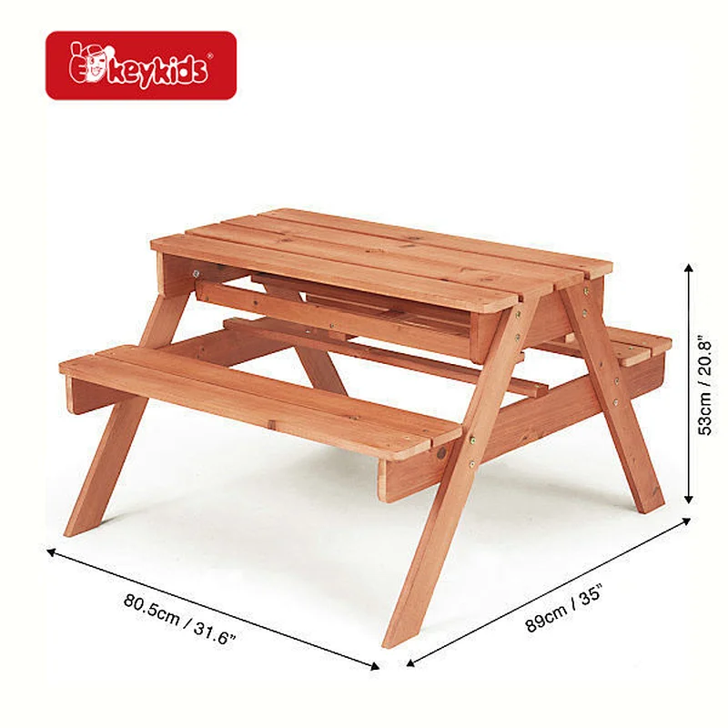 Kids Outdoor Garden and Backyard Wooden Picnic Table with Attached Benches W01D307
